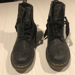 Dr Martens Black Glitter Women's Boots - Size 8